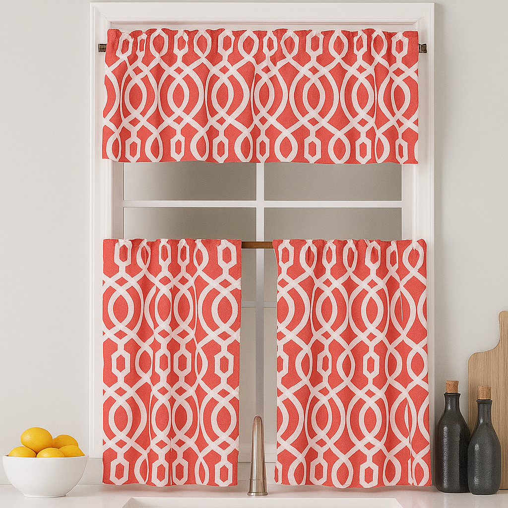 Faux Linen Printed Kitchen Curtain Set