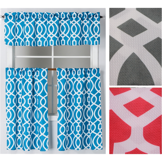 Faux Linen Printed Kitchen Curtain Set