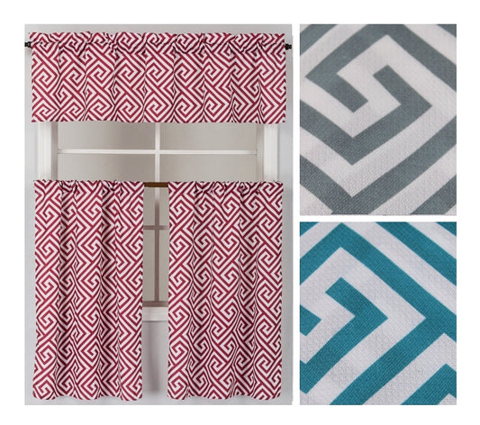 Faux Linen Printed Kitchen Curtain Set | Geometric