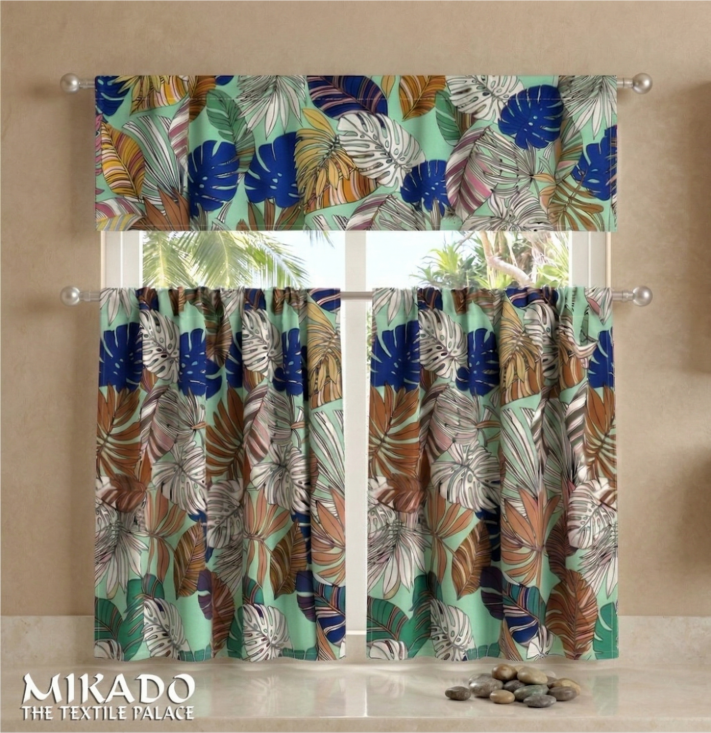 Aralia Blackout Kitchen Curtain | Monstera