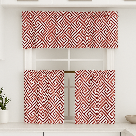 Faux Linen Printed Kitchen Curtain Set | Geometric