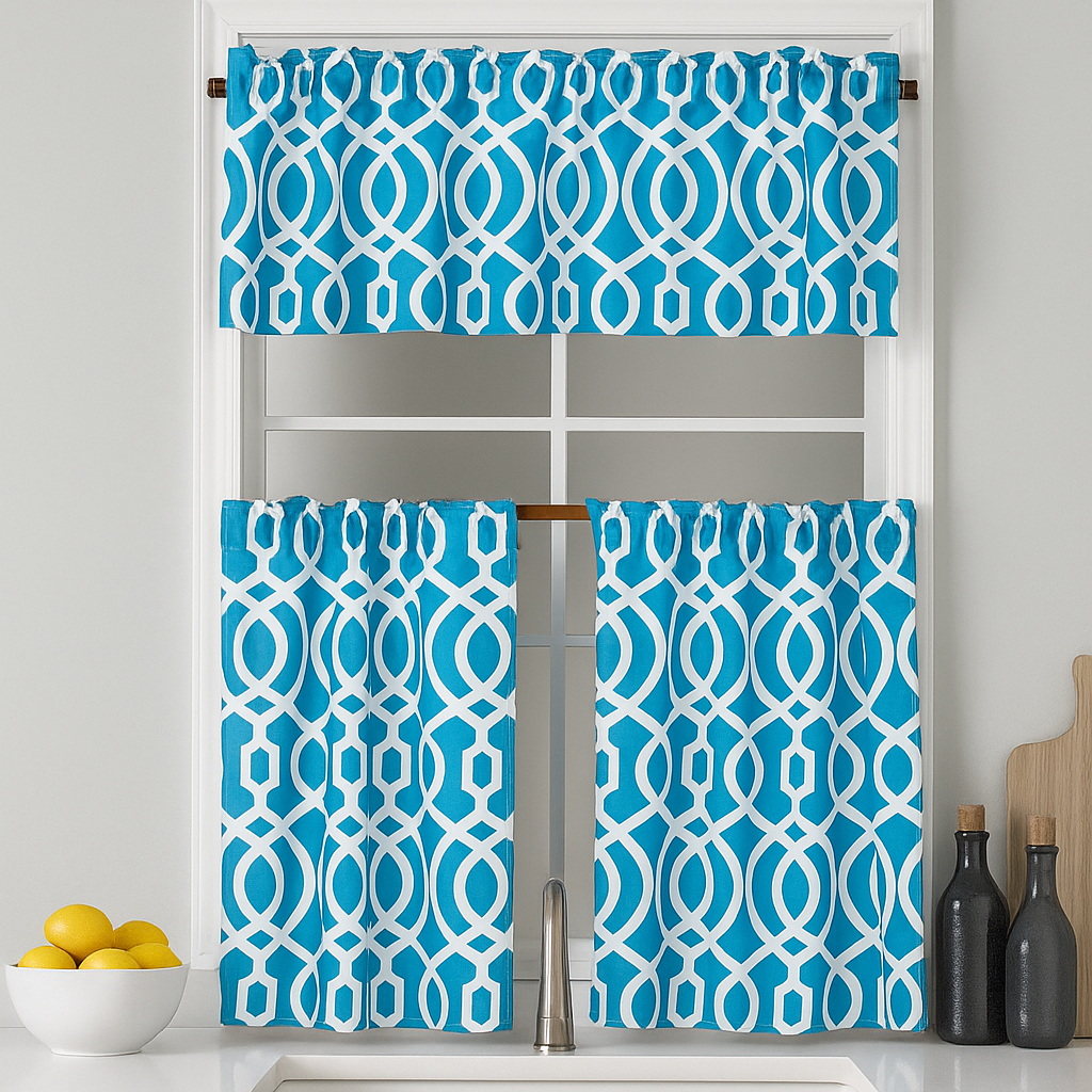Faux Linen Printed Kitchen Curtain Set
