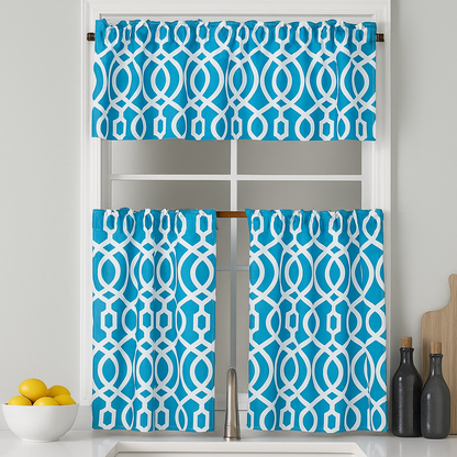 Faux Linen Printed Kitchen Curtain Set