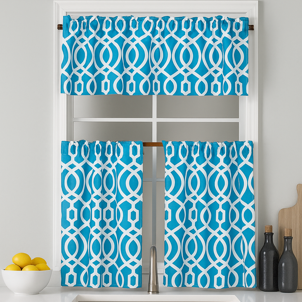 Faux Linen Printed Kitchen Curtain Set