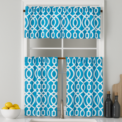 Faux Linen Printed Kitchen Curtain Set