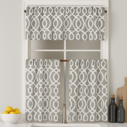 Faux Linen Printed Kitchen Curtain Set