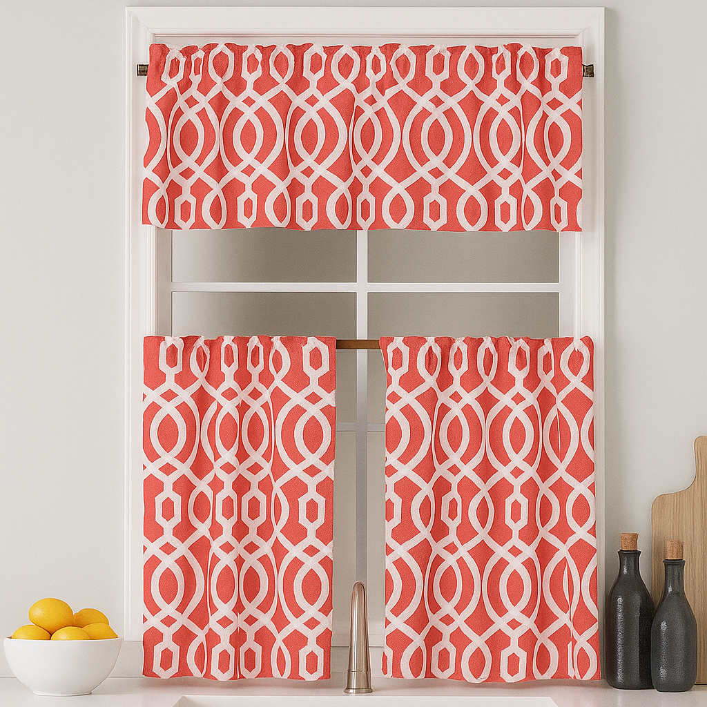 Faux Linen Printed Kitchen Curtain Set