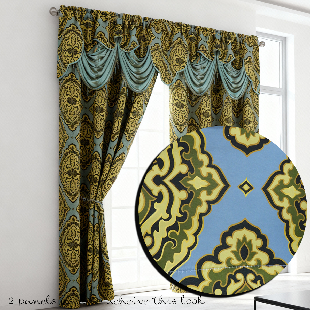 Ciely Jacquard Window Panel, Attached Valance