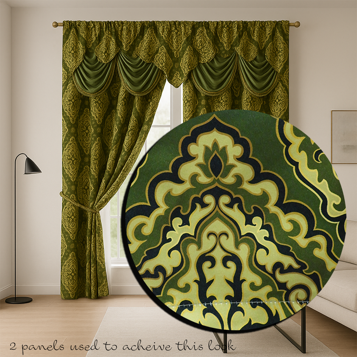 Ciely Jacquard Window Panel, Attached Valance