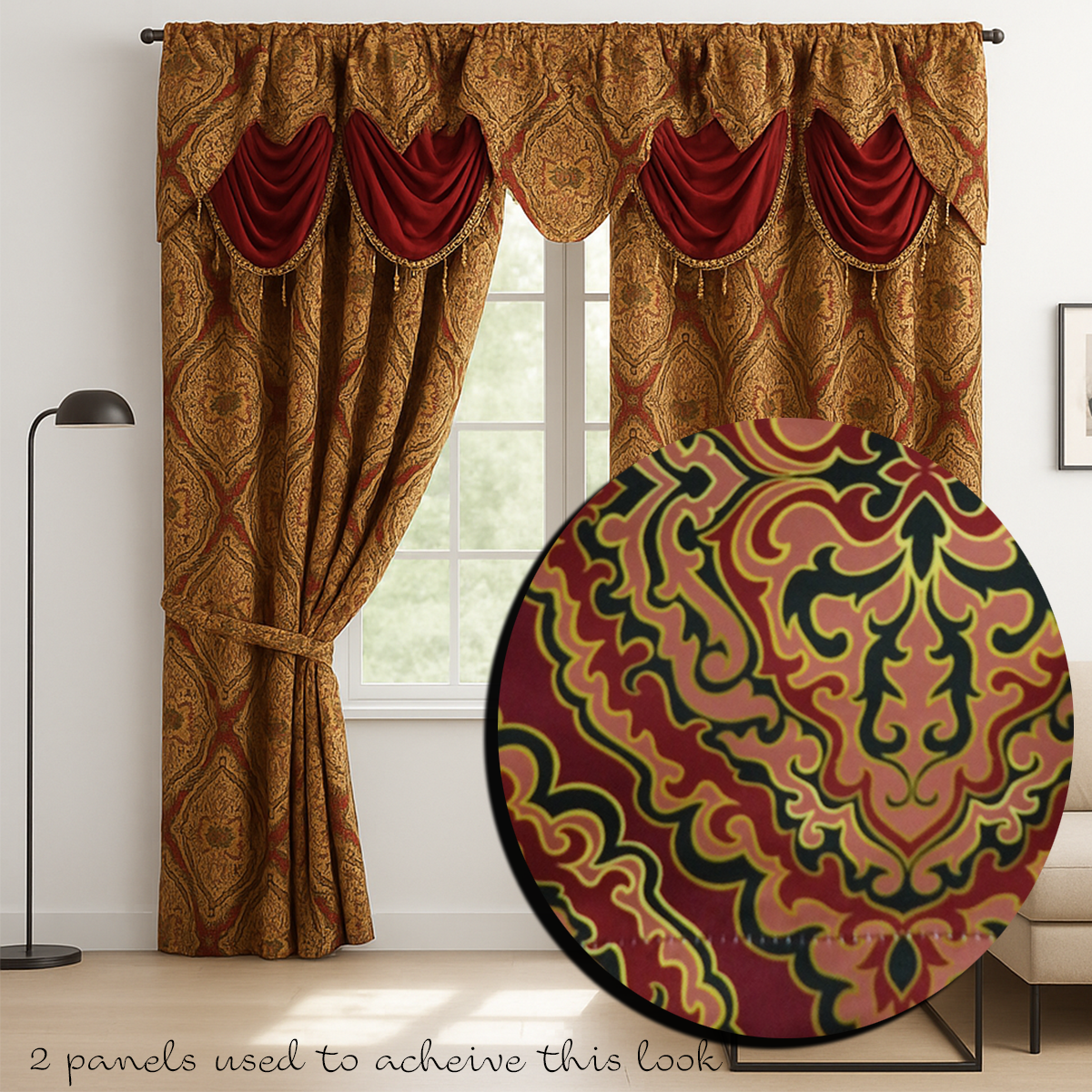 Ciely Jacquard Window Panel, Attached Valance