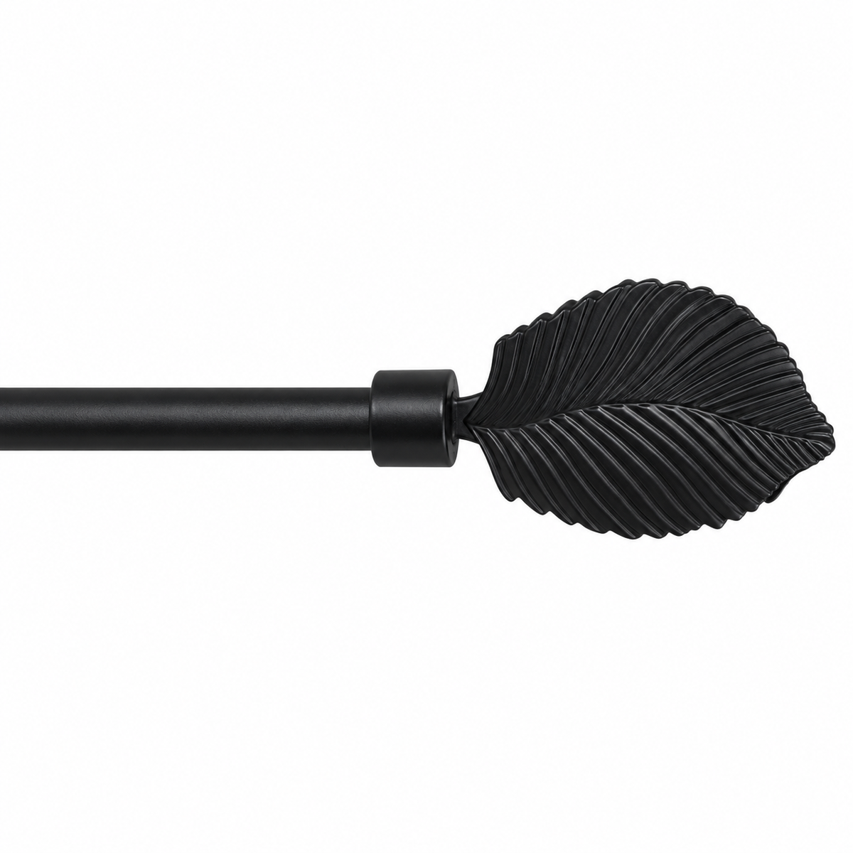 Metal curtain rod with a leaf on a white background