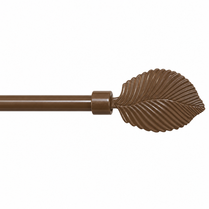 Metal curtain rod with a leaf on a white background