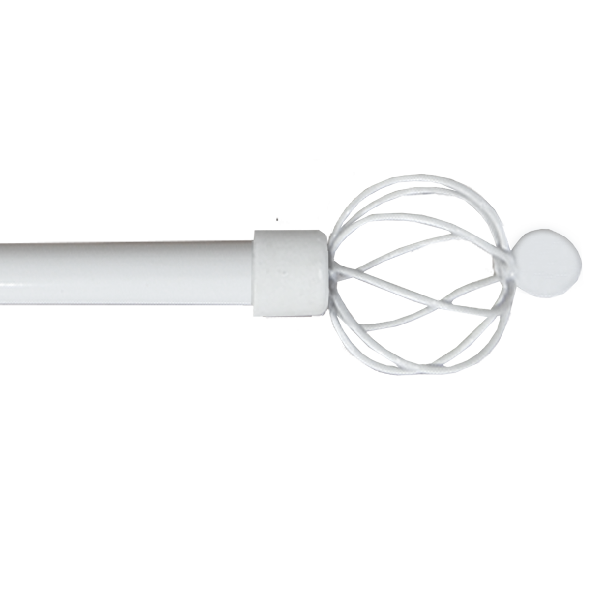 White curtain rod with decorative finial on a white background