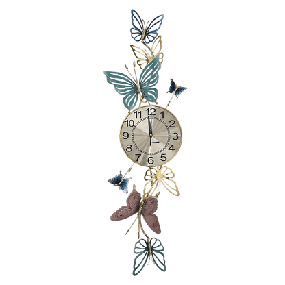 Metal Wall Clock - Butterflies, Vertical