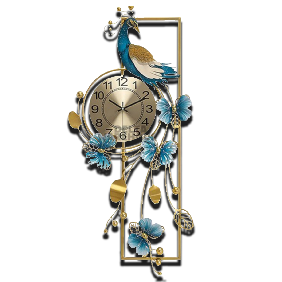 Metal Decor Clock - Peacock & Butterflies