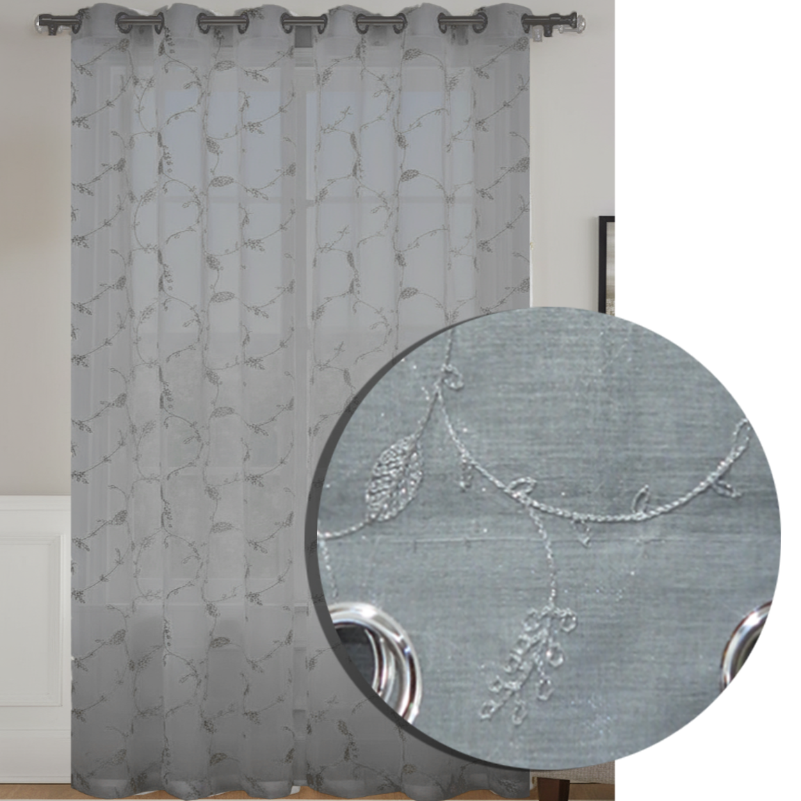 Iridessa Embroidery Grommet Window Panel
