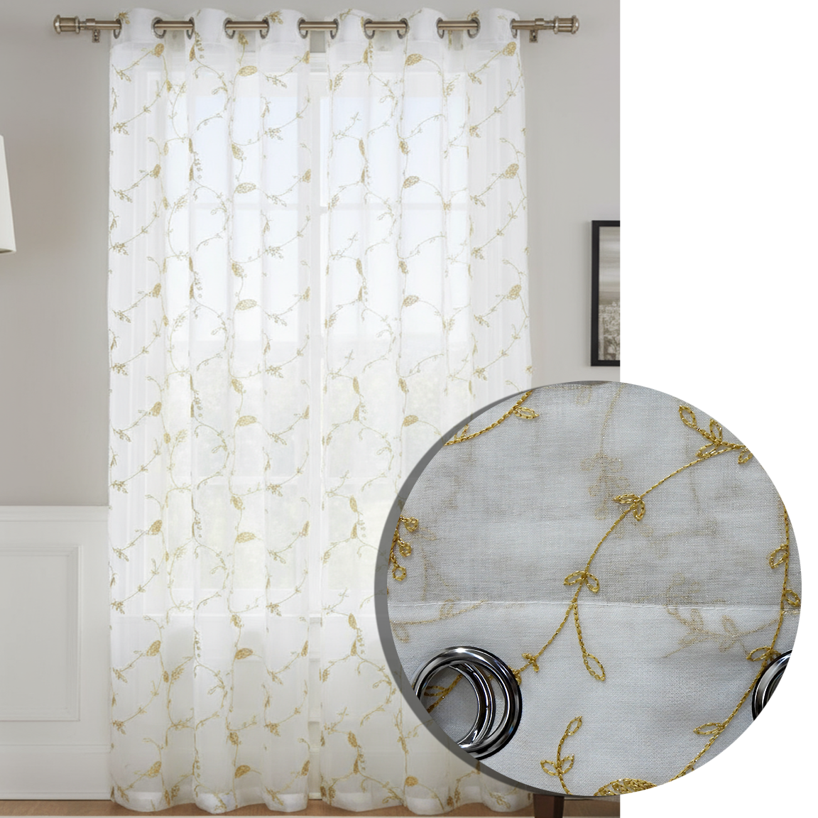 Iridessa Embroidery Grommet Window Panel