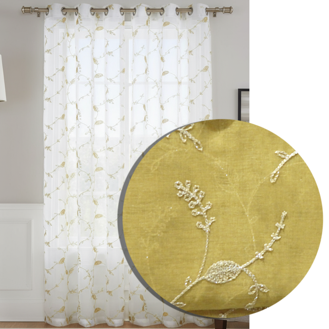 Iridessa Embroidery Grommet Window Panel