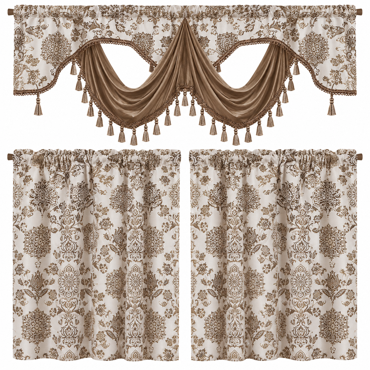 Rasberrie Luxury Jacquard Kitchen Curtain Set | Cortinas de Cocina
