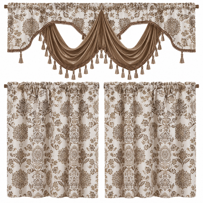 Rasberrie Luxury Jacquard Kitchen Curtain Set | Cortinas de Cocina