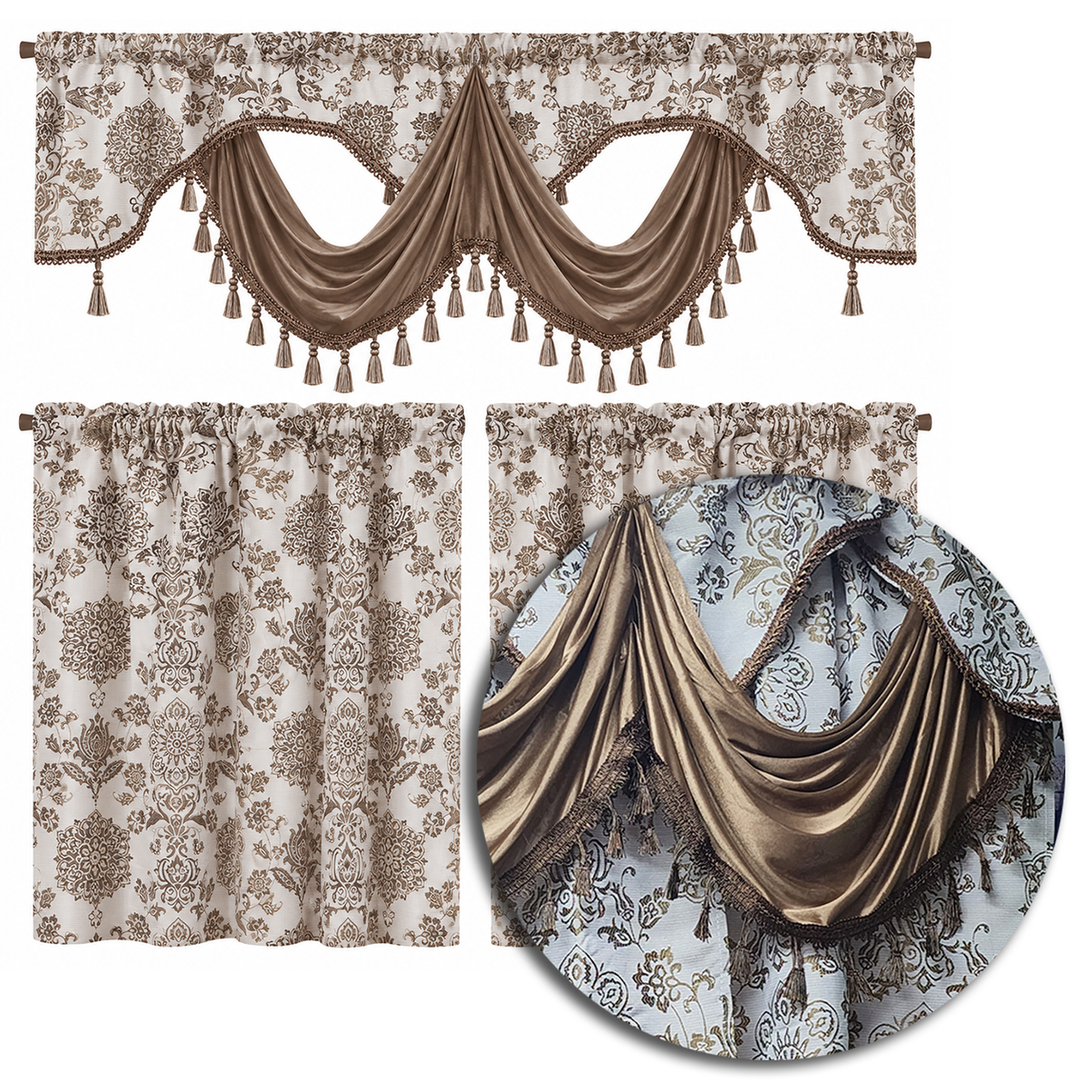Rasberrie Luxury Jacquard Kitchen Curtain Set | Cortinas de Cocina