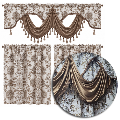 Rasberrie Luxury Jacquard Kitchen Curtain Set | Cortinas de Cocina