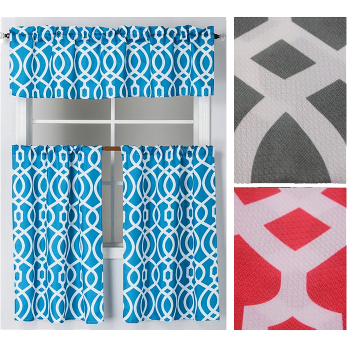Faux Linen Printed Kitchen Curtain Set