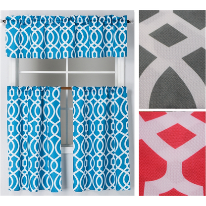 Faux Linen Printed Kitchen Curtain Set