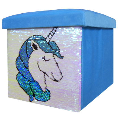Foldable Ottoman Storage Box - Sequin Unicorn Design