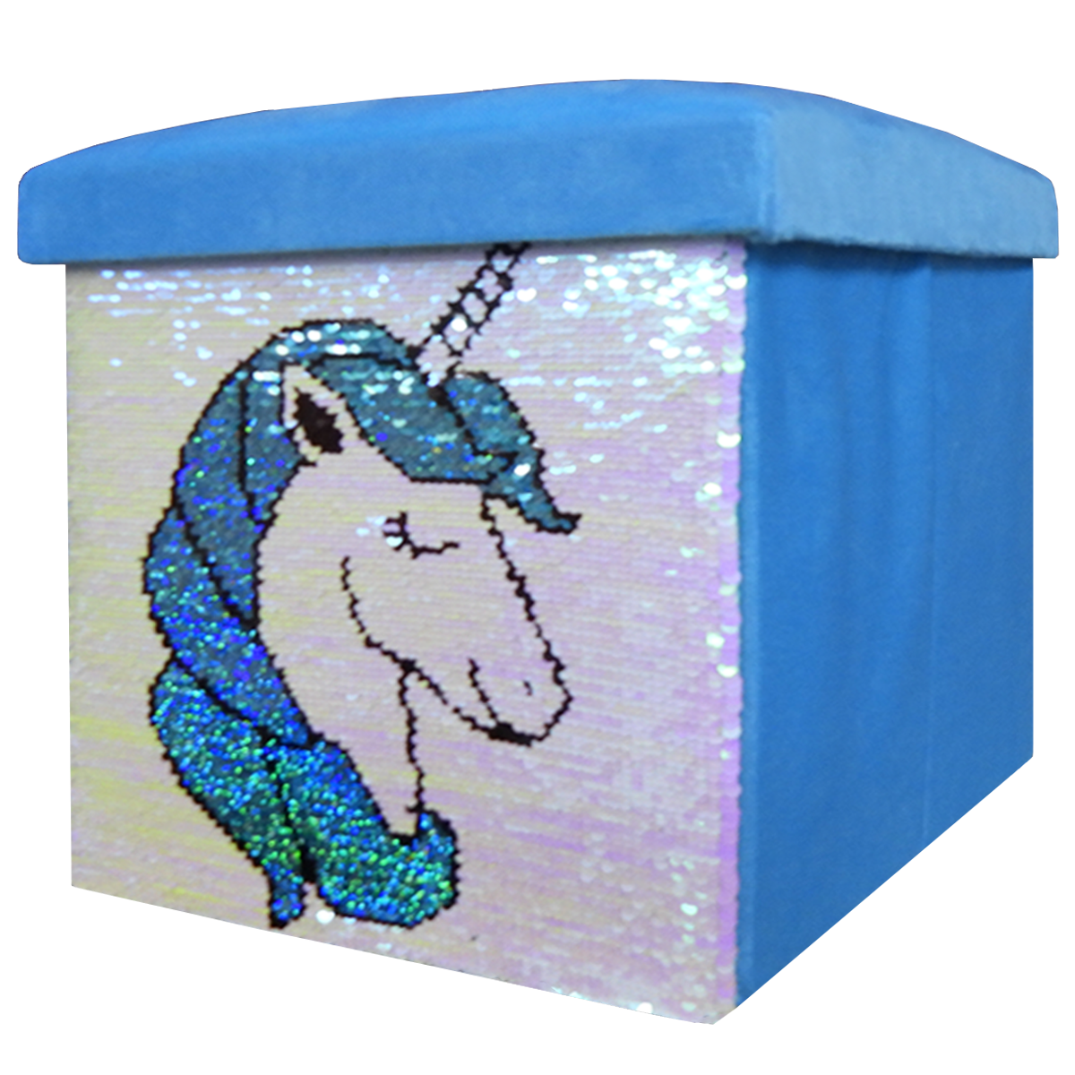 Foldable Ottoman Storage Box - Sequin Unicorn Design
