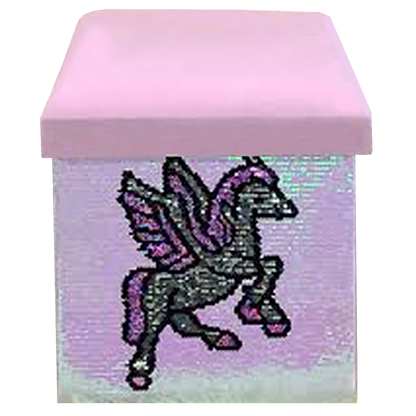 Foldable Ottoman Storage Box - Sequin Unicorn Design
