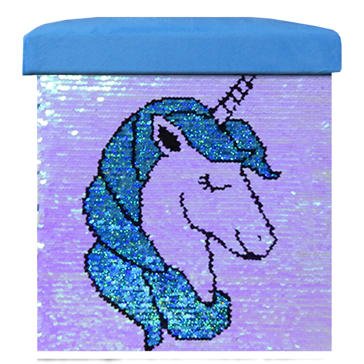 Foldable Ottoman Storage Box - Sequin Unicorn Design