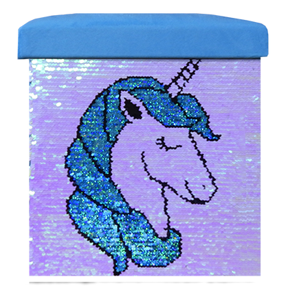 Foldable Ottoman Storage Box - Sequin Unicorn Design