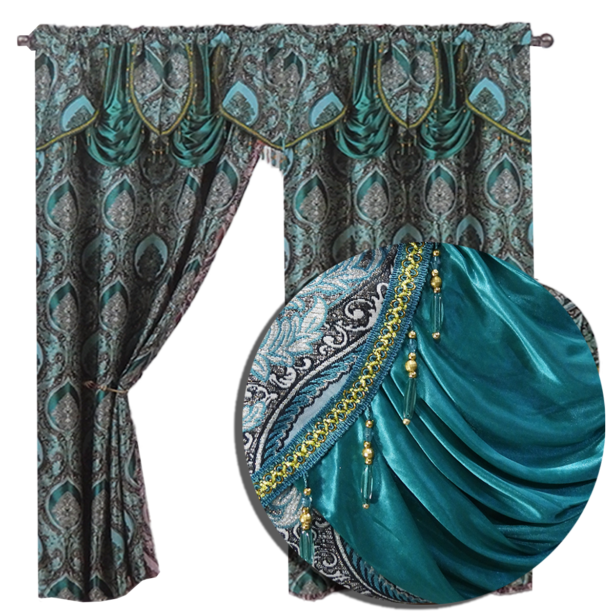Vianna Jacquard Window Panel, Attached Valance
