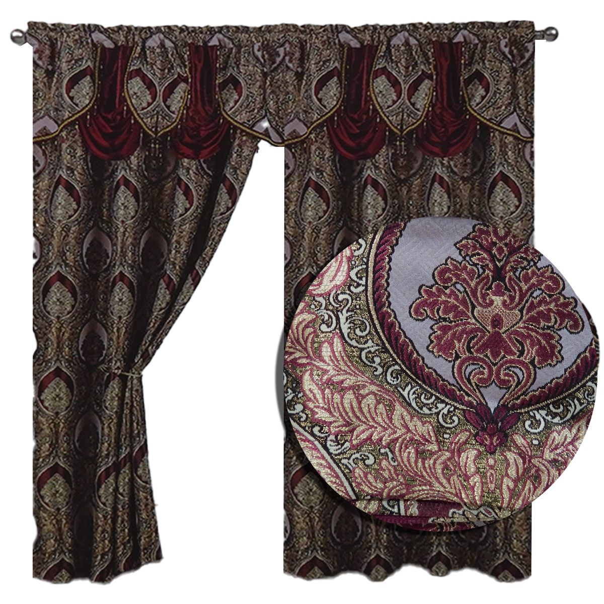 Vianna Jacquard Window Panel, Attached Valance