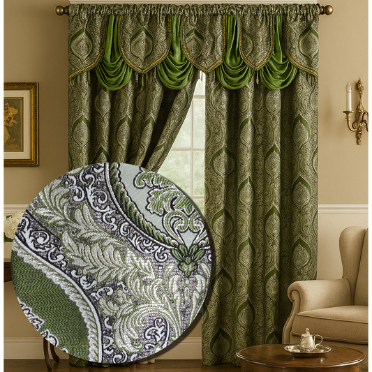 Vianna Jacquard Window Panel, Attached Valance