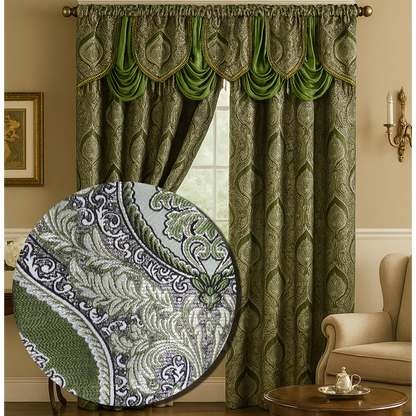 Vianna Jacquard Window Panel, Attached Valance