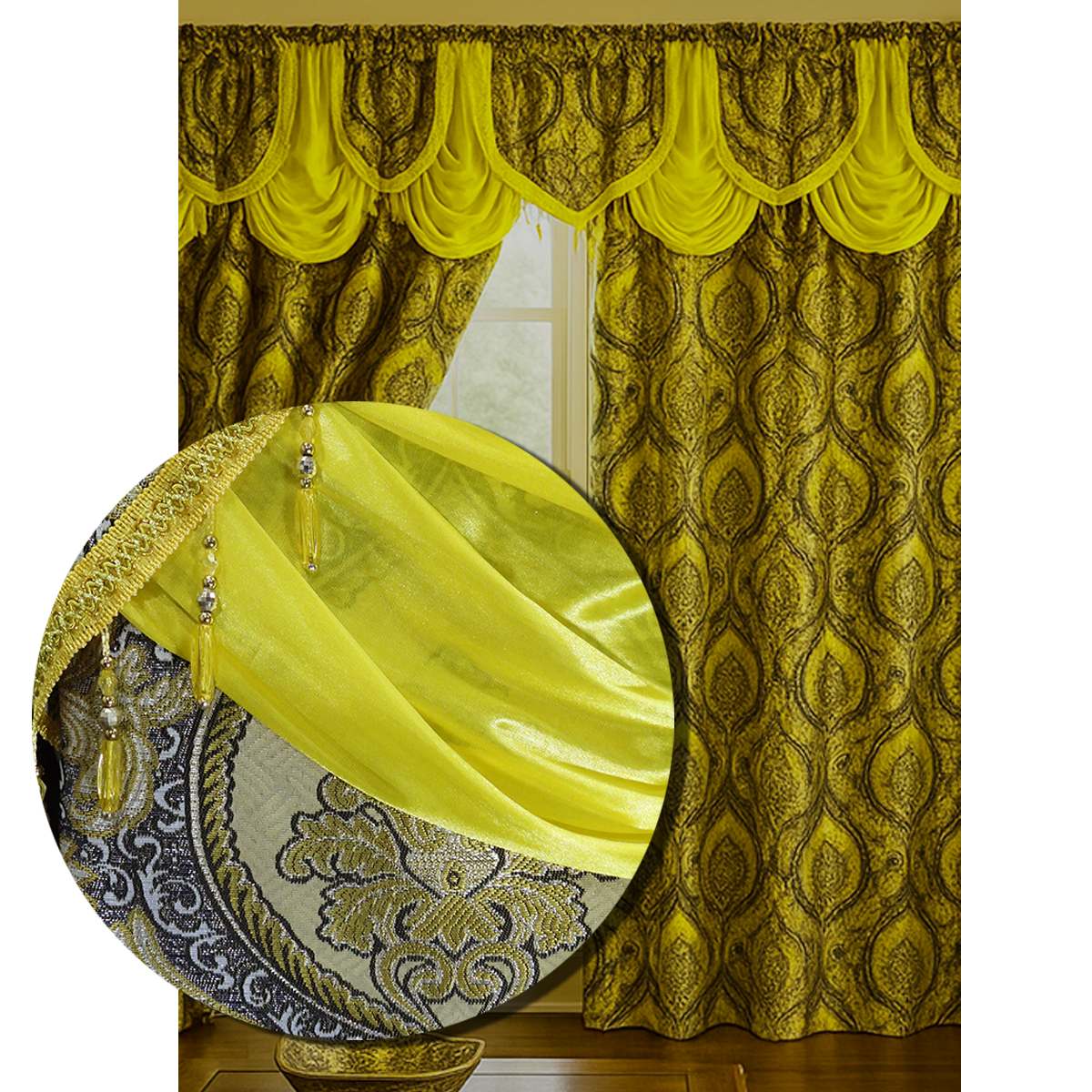 Vianna Jacquard Window Panel, Attached Valance